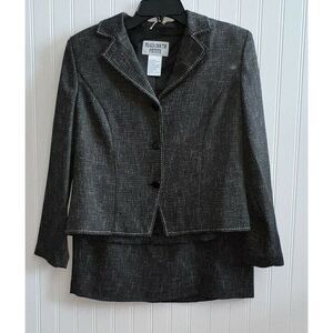 Plaza South Petite 2PC Tweed Linen Black & White Suit Size 10P W/ A Line Skirt